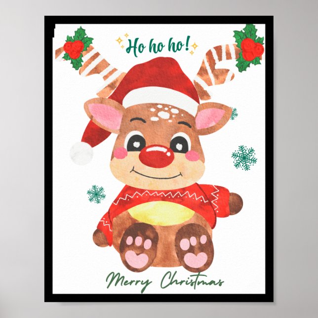 Póster Merry Christmas Reindeer Festive Fun Toddler  (Frente)