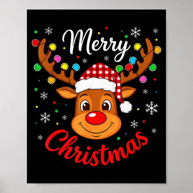Póster Merry Christmas Reindeer Santa Hat Holiday Matchin (Frente)
