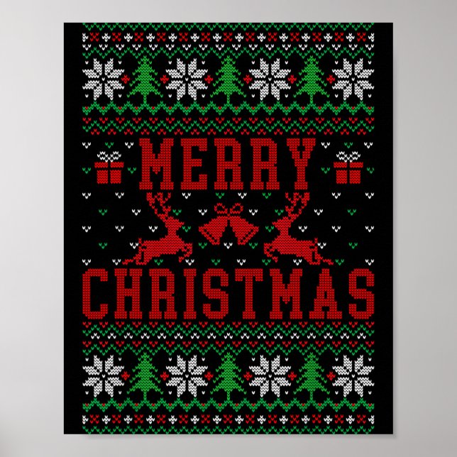 Póster Merry Christmas Reindeer Snowflake Ugly Christmas  (Frente)