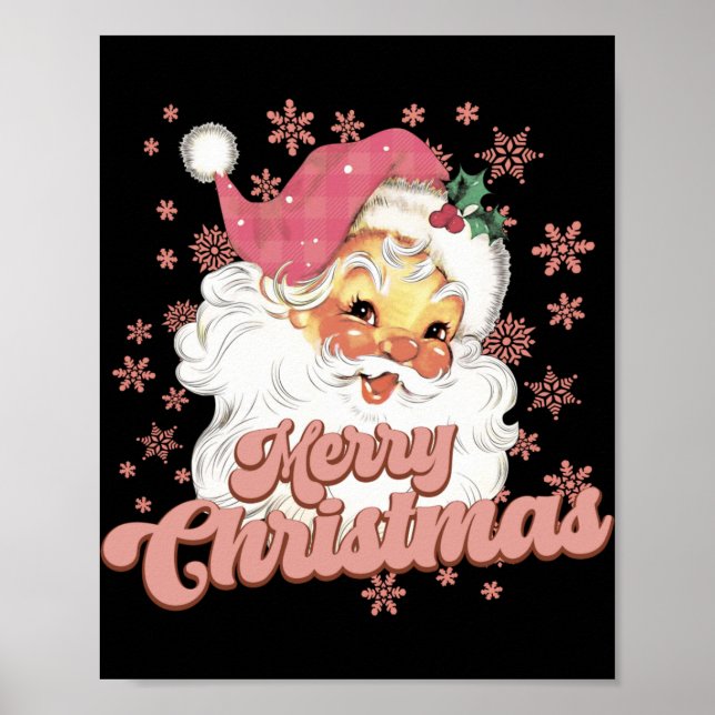 Póster Merry Christmas Retro Tygraphy Santa Nk Hat T Shir (Frente)