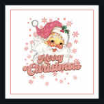 Póster Merry Christmas Retro Typography Santa Gorra Rosa<br><div class="desc">Feliz Navidad,  tipografía retro rosa con un Santa Claus con un gorra rosa.</div>