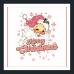 Póster Merry Christmas Retro Typography Santa Gorra Rosa<br><div class="desc">Feliz Navidad,  tipografía retro rosa con un Santa Claus con un gorra rosa.</div>