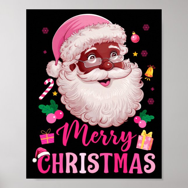 Póster Merry Christmas Santa Claus Black Afro African Ame (Frente)