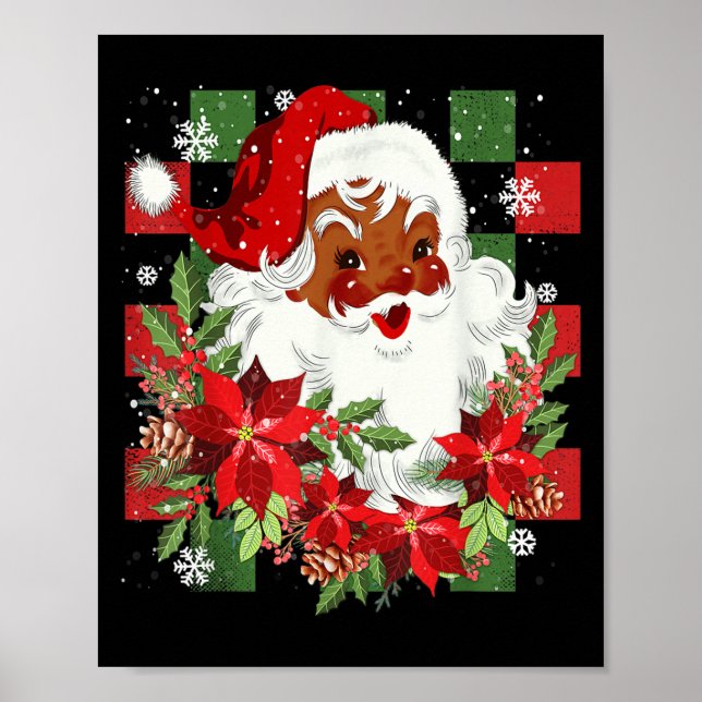 Póster Merry Christmas Santa Claus Black Afro African Ame (Frente)