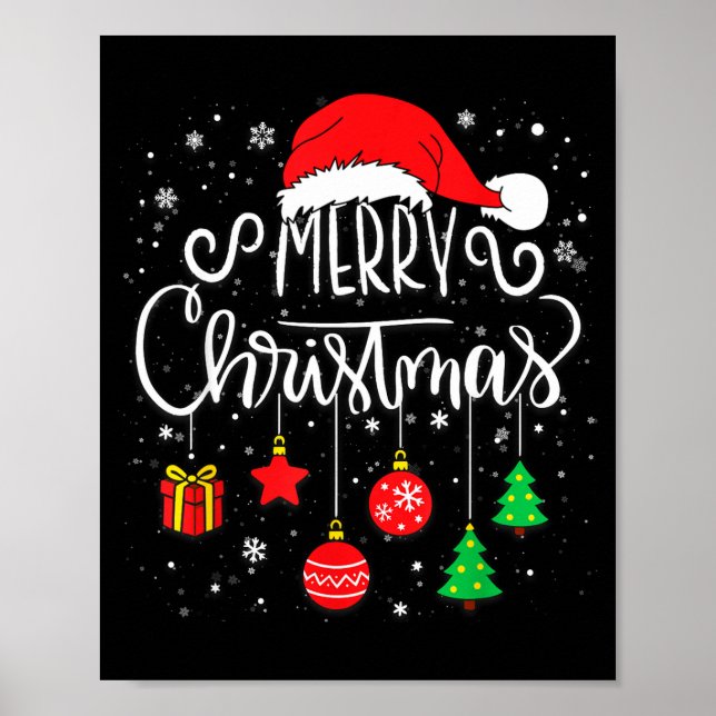 Póster Merry Christmas Santa Hat Lights Funny Xmas Family (Frente)