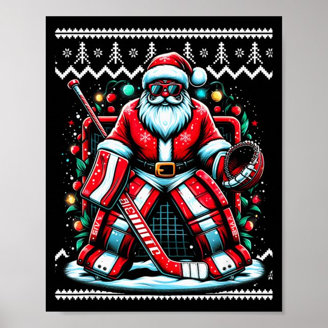 Póster Merry Christmas Santa Hockey Goalie Ugly Christmas (Frente)