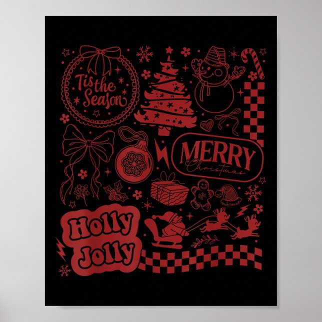 Póster Merry Christmas Santa Snowman Reindeer Tis The Sea (Frente)