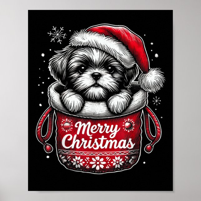 Póster Merry Christmas Shih Tzu Graphic Tee  (Frente)