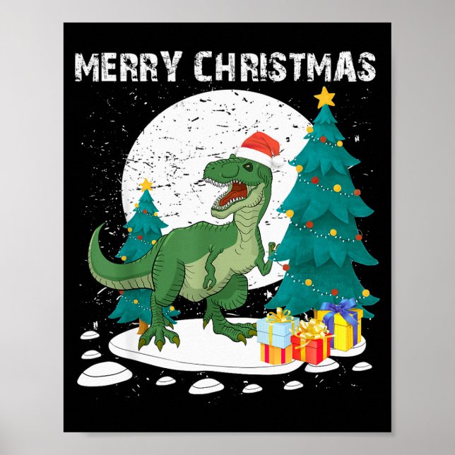 Póster Merry Christmas Shirts For Women Xmas Santa T Rex  (Frente)