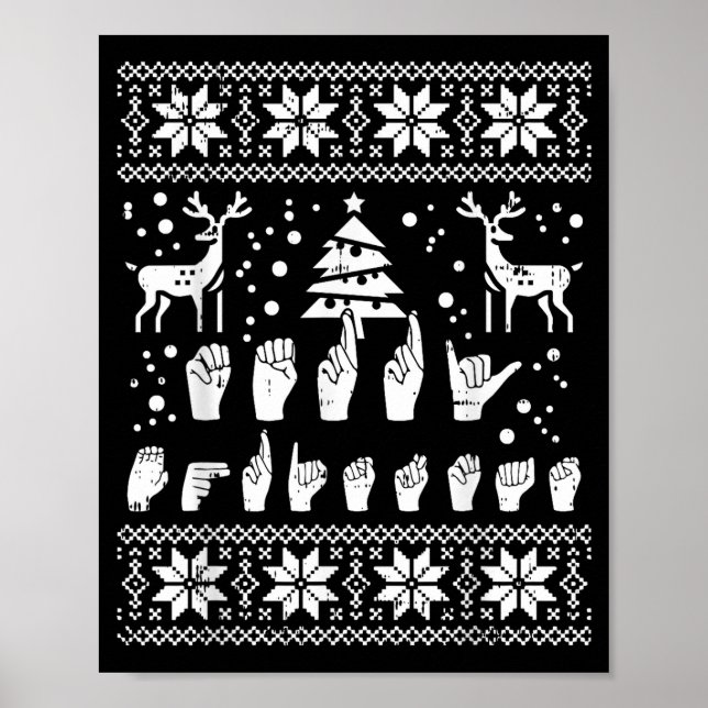 Póster Merry Christmas Sign Language Asl Deaf Ugly Christ (Frente)