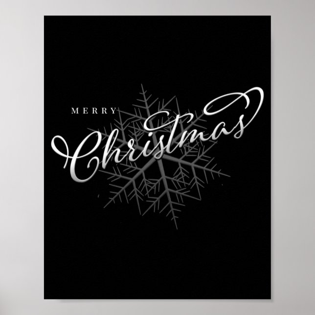 Póster Merry Christmas Silver Snowflake  (Frente)