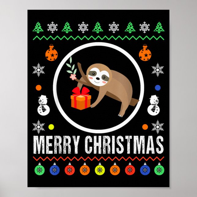 Póster Merry Christmas Sloth Ugly Sweater Xmas Knit Sloth (Frente)