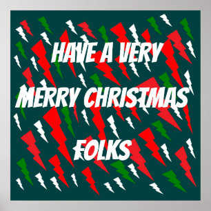 PÓSTER MERRY CHRISTMAS TEXTO BLANCO VERDE ROJO