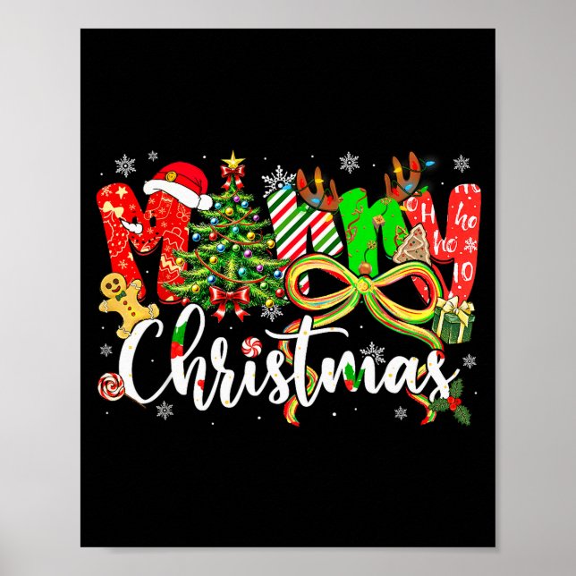 Póster Merry Christmas Tree Coquette Bow Xmas Holiday Gir (Frente)