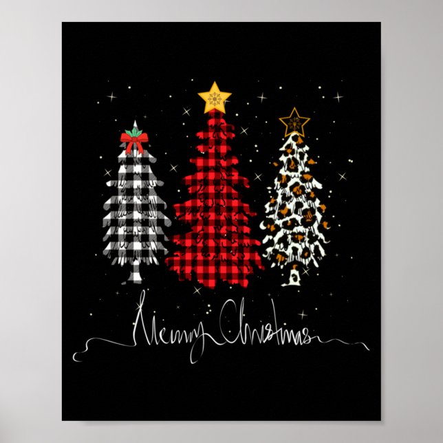Póster Merry Christmas Tree Leopard Plaid Printed  (Frente)