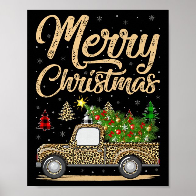 Póster Merry Christmas Tree Leopard Truck Xmas Family Paj (Frente)