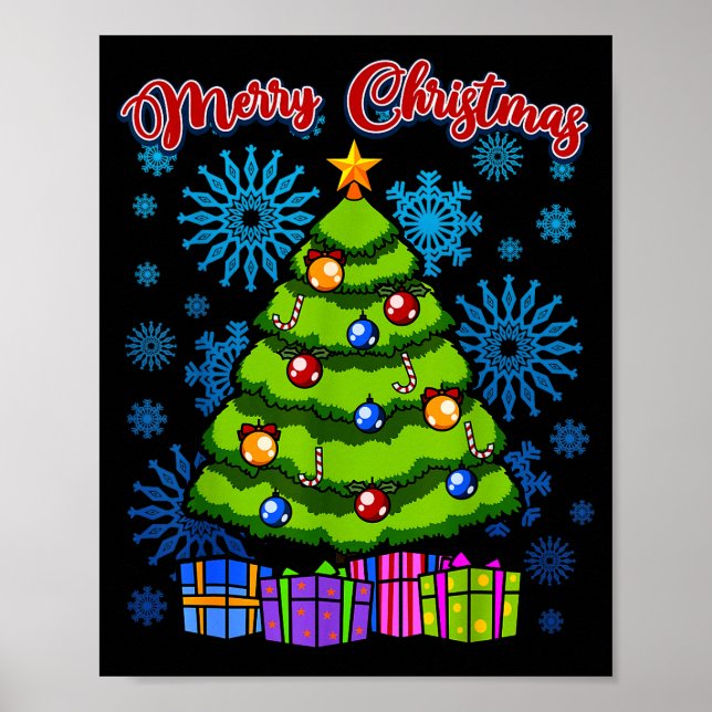 Póster Merry Christmas Tree, Men Women Kids, Xmas  (Frente)