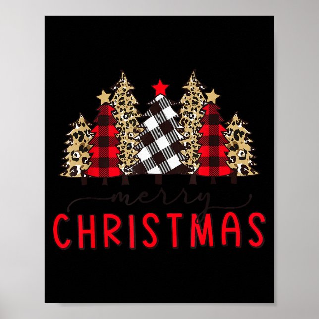 Póster Merry Christmas Tree Shirts Funny Leopard Plaid Pr (Frente)