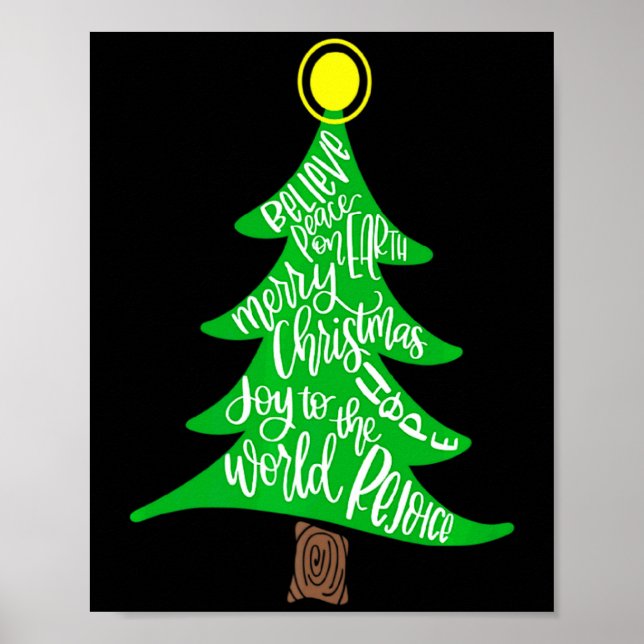 Póster Merry Christmas Tree Tygraphy For Men Women Kid  (Frente)