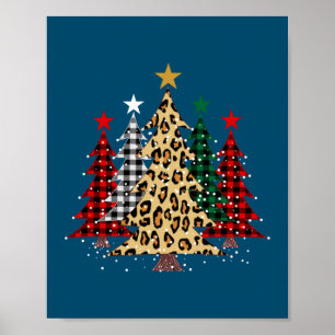 Póster Merry Christmas Trees with Buffalo Plaid & Leopard