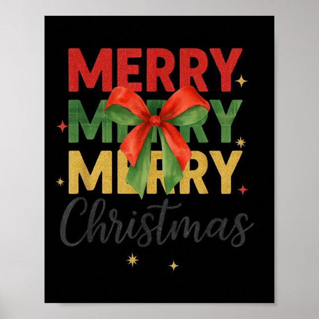 Póster Merry Christmas Triple Merry Bow Tygraphy Red Gree (Frente)