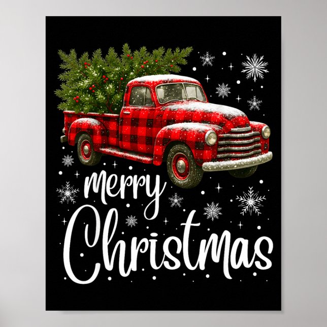 Póster Merry Christmas Truck Buffalo Plaid Xmas Tree Men  (Frente)