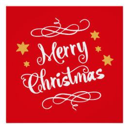 Póster Merry Christmas Typography Light Red White