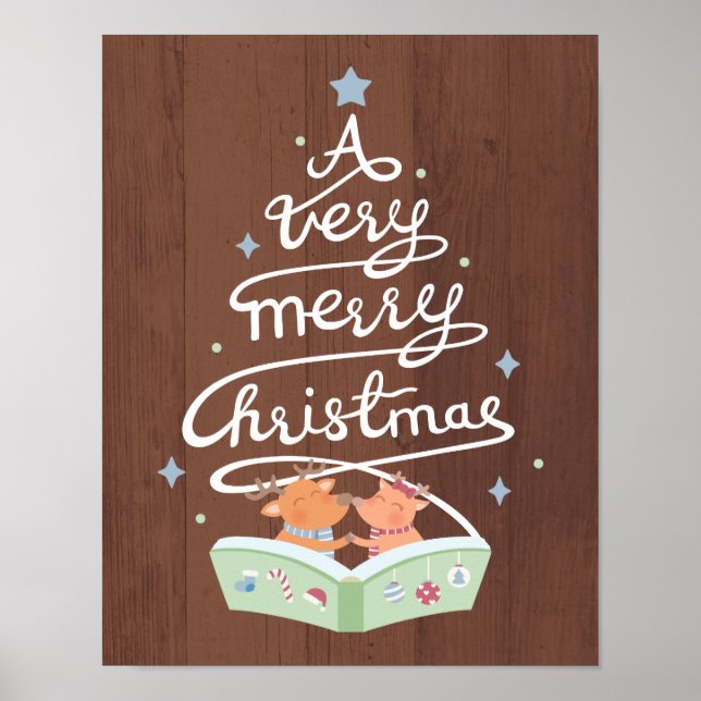 Póster Merry Christmas Typography, Poster de renos trilla (Frente)