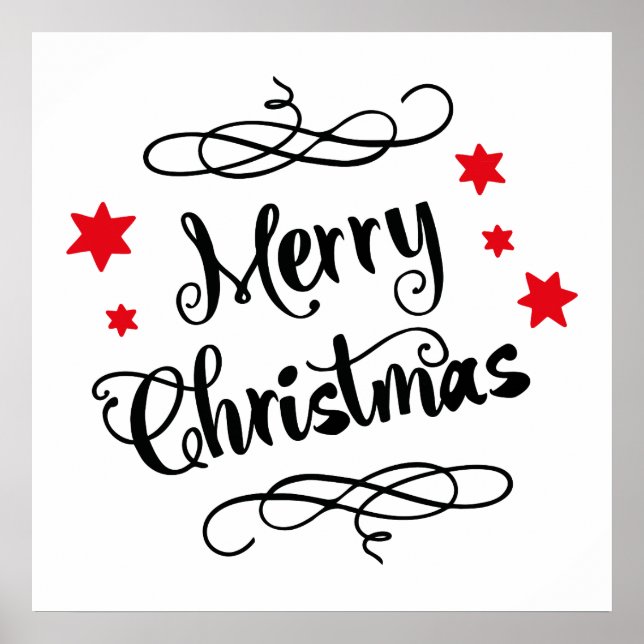 Póster Merry Christmas Typography Red White (Frente)