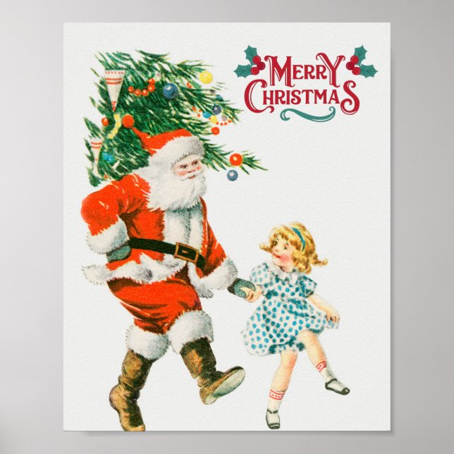 Póster Merry Christmas vintage santa Holiday  (Frente)