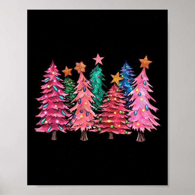 Póster Merry Christmas With Pink Trees Xmas Costume Girls (Frente)