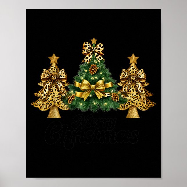 Póster Merry Christmas Xmas Tree Leopard Print Coquette B (Frente)