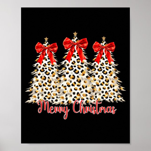 Póster Merry Christmas Xmas Trees Leopard Coquette Bow Ho (Frente)