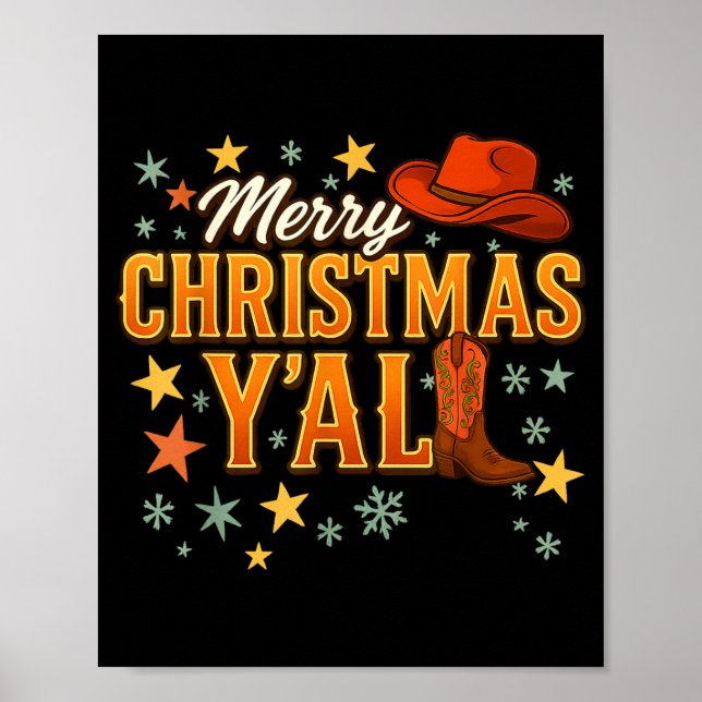 Póster Merry Christmas Y’all Western Cowboy Cowgirl Boot  (Frente)
