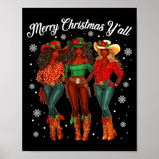 Póster Merry Christmas Y'all Black Cowgirls African Chris (Frente)