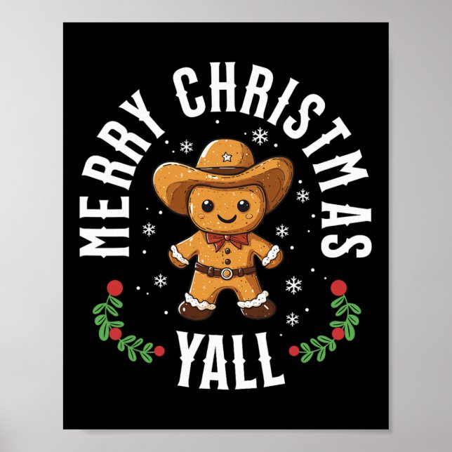 Póster Merry Christmas Yall Gingerbread Cowboy Howdy West (Frente)