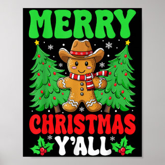 Póster Merry Christmas Yall Gingerbread Cowboy Xmas Howdy