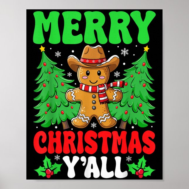 Póster Merry Christmas Yall Gingerbread Cowboy Xmas Howdy (Frente)