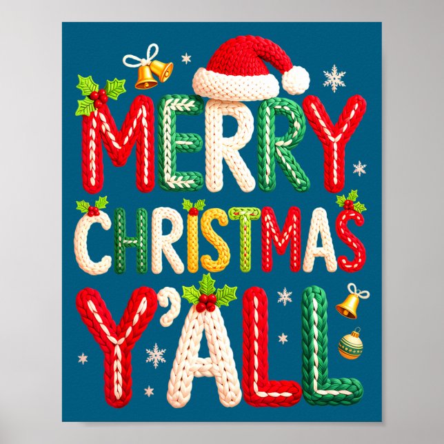 Póster Merry Christmas Y'all Santa Crochet Knitting Quilt (Frente)