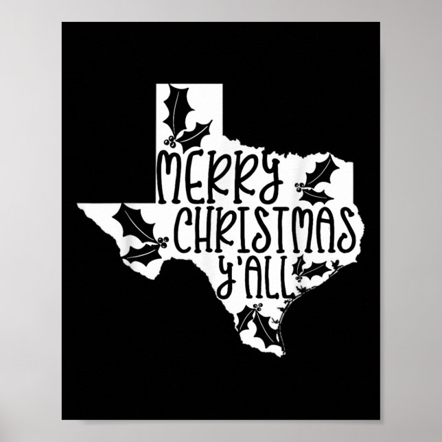 Póster Merry Christmas Yall Texas Mistletoe White Graphic (Frente)
