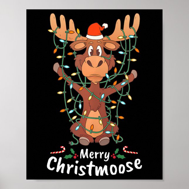 Póster Merry Christmoose Christmas Moose Xmas Tree Lights (Frente)