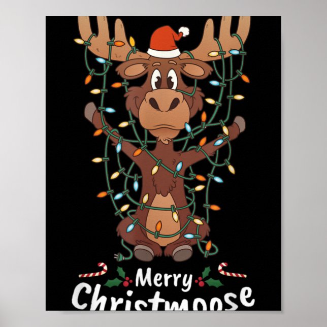 Póster Merry Christmoose Christmas Moose Xmas Tree Lights (Frente)