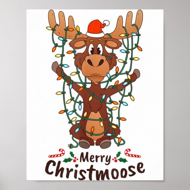 Póster Merry Christmoose Christmas Moose Xmas Tree Lights (Frente)