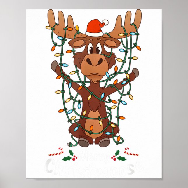 Póster Merry Christmoose Christmas Mooses Xmas Tree Light (Frente)