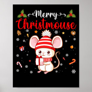 Póster Merry Christmouse Navidades Mouse Familia Santa Ha