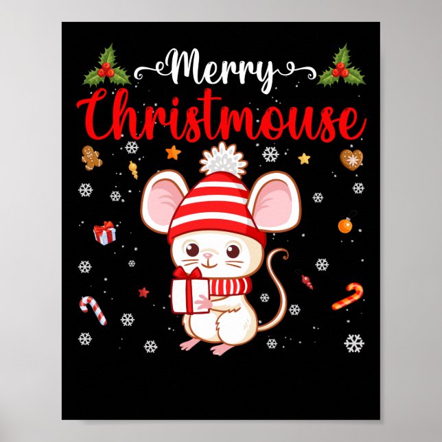 Póster Merry Christmouse Navidades Mouse Familia Santa Ha (Frente)