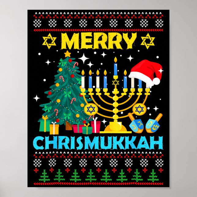 Póster Merry Christmukkah Hanukkah Christmas Tree Xmas Fa (Frente)