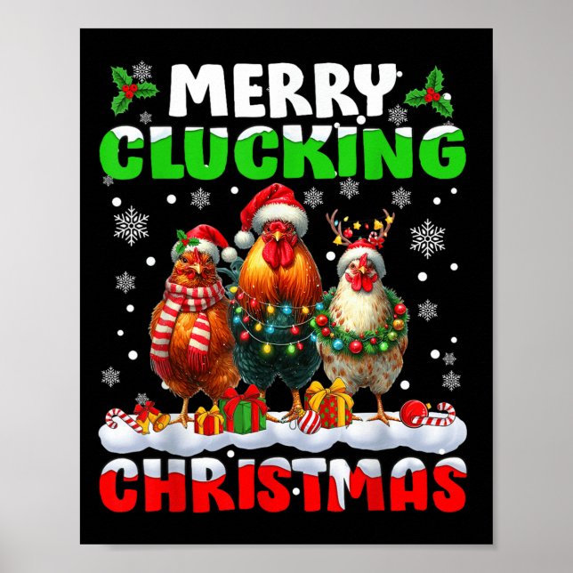 Póster Merry Clucking Christmas Funny Chicken Santa Hat X (Frente)