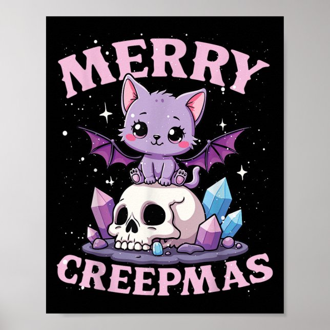 Póster Merry Creepmas Cat Pastel Goth Christmas Skull For (Frente)