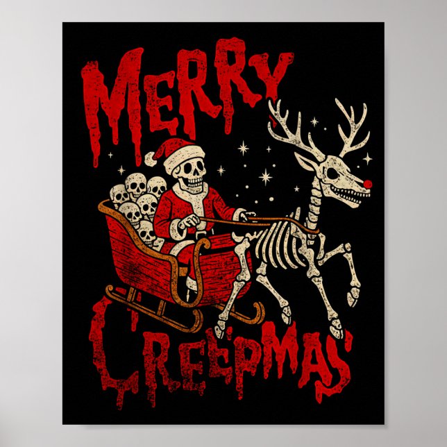 Póster Merry Creepmas Skeleton Creepy Christmas Goth Holi (Frente)